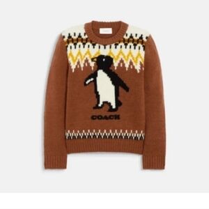 Coach Brown Crewneck Sweater with Penguin Design
